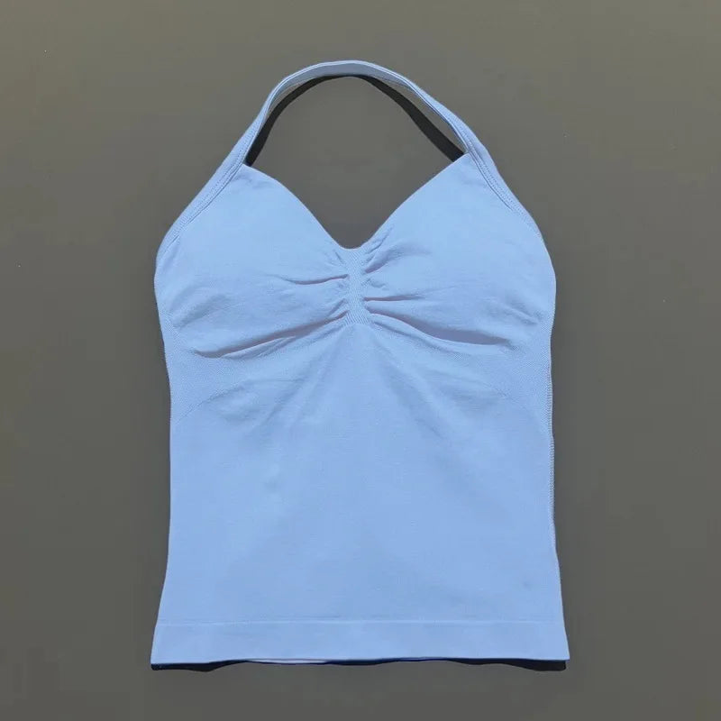 Women's Sexy Sports Bra - Open Back Design, Breathable Stretchy Fabric for Yoga - Elegant Solid Color All-Season Activewear