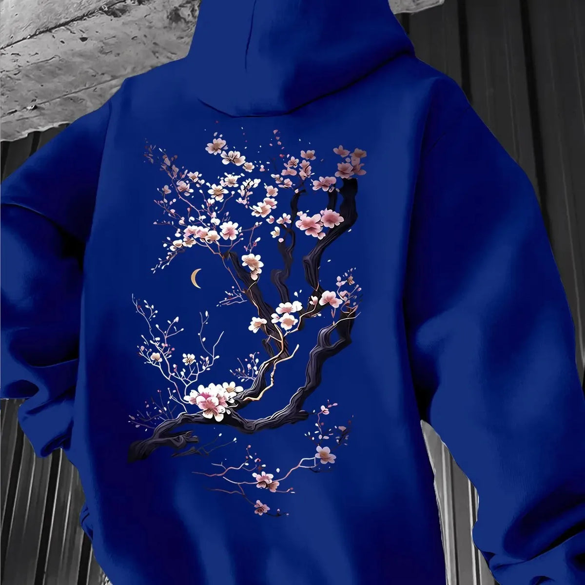 Men'S Hoodie Designed with Retro Ink Wash Style Cherry Blossom Branches Reflecting Eastern Aesthetics Made from Knit Fabric