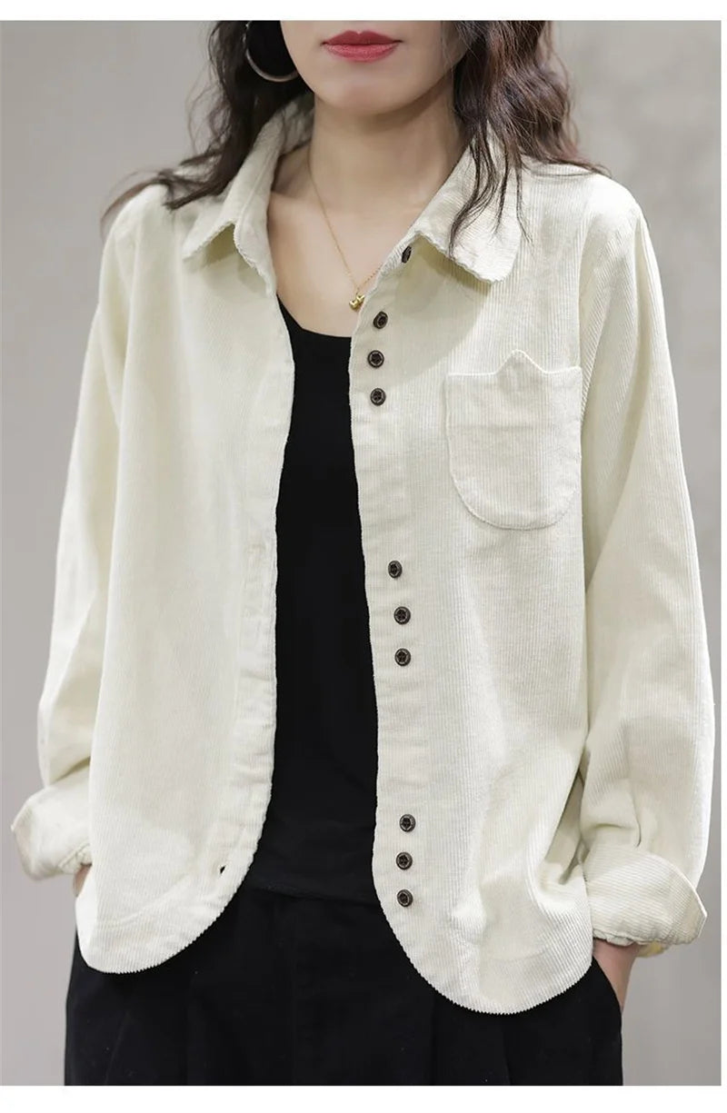 Casual White Corduroy Button Jacket