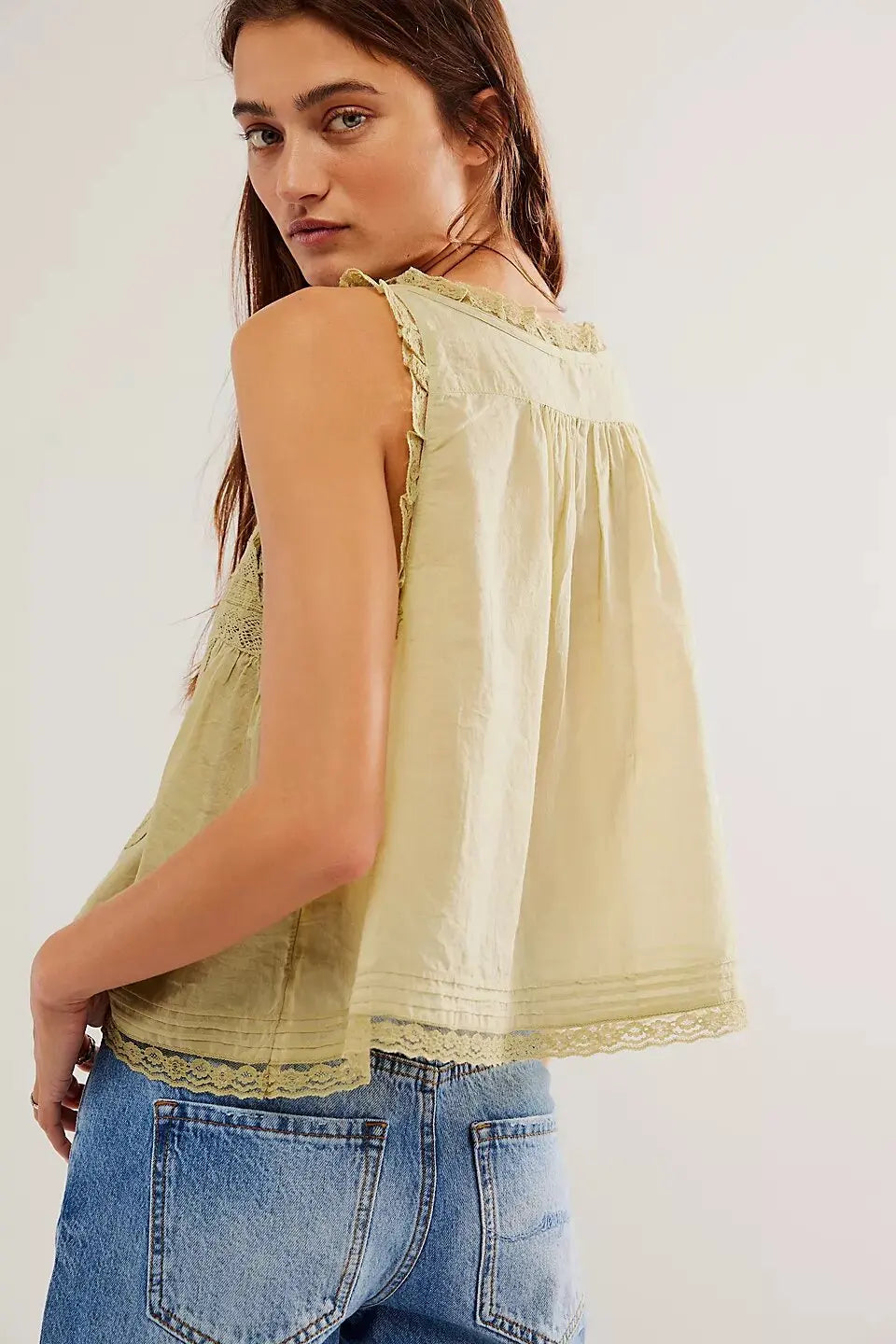 Sleeveless Tank Tops for Women Blouses Summer Boho Beach Wear 100%Cotton Splicing Lace Shirts Loose Casual Ladies Blusas Camis