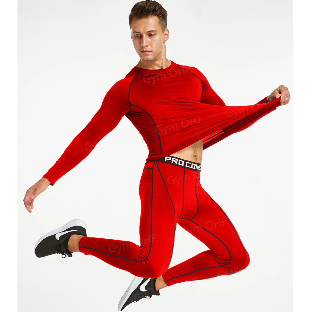 Gym Fitness T Shirt Men's Short Sleeve Summer Boxing Jersey Legging Men Rashguard Compression Pants Quick Dry Tight T-Shirts Men