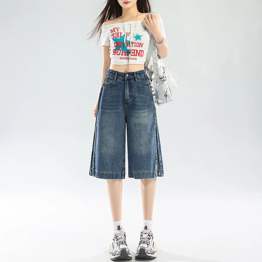 Denim Shorts for Women Summer  Fashion Trendy Loose Fitting Casual Female Jeans Breathable Comfy Streetwear