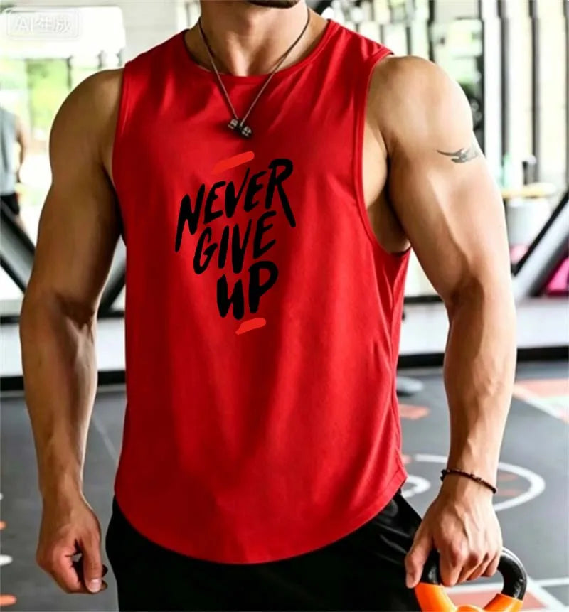 Men's Summer Fitness Muscle Sports Tank Top Breathable Moisture Wicking Loose Sleeveless Quick Dry Training T-Shirt Letter Print