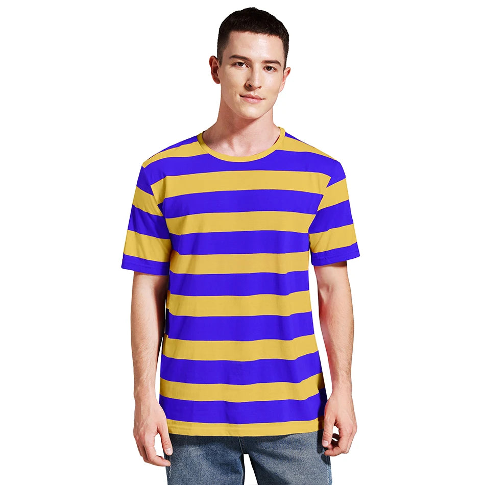 Men Striped T-Shirt Stripes Top Tees Male Fashion Short Sleeve Shirts Costume Cosplay Party Blue Red White Black Yellow T Shirt