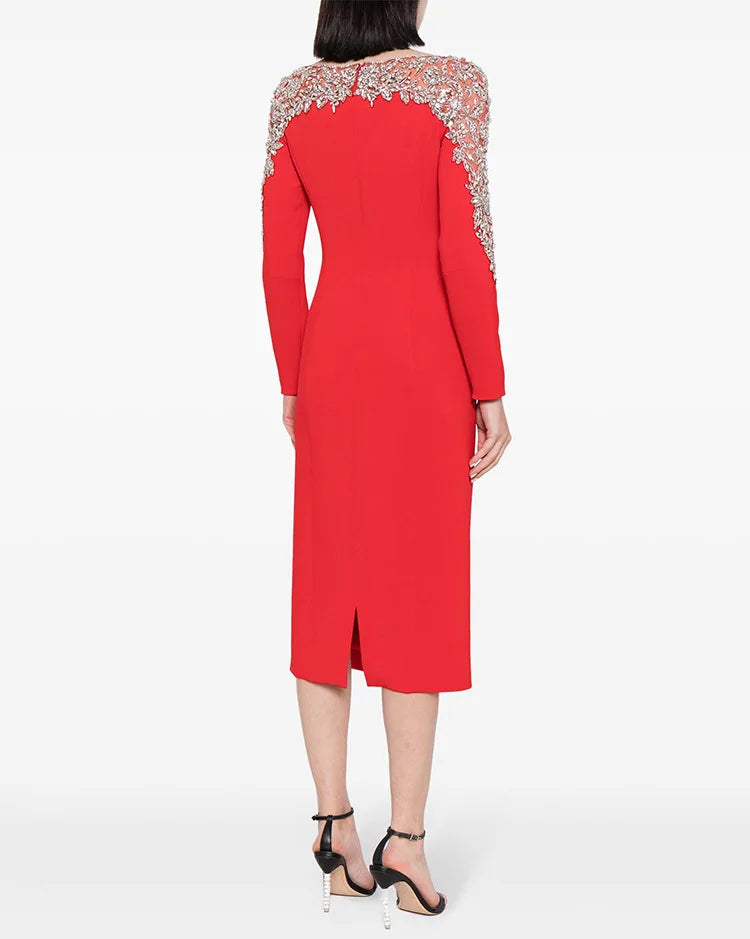 Elegant Beaded Straight Midi Dress