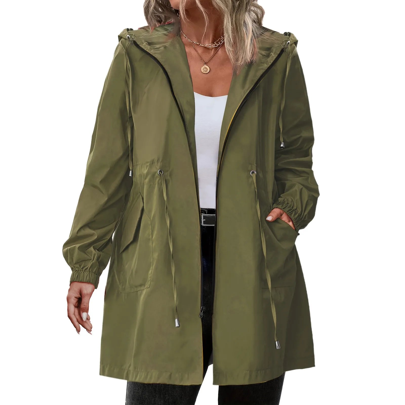 Women Trench Coat New Spring Autumn Jacket Casual Long Sleeve Hooded Mid Long Windbreaker Female Overcoat High-Quality Coats