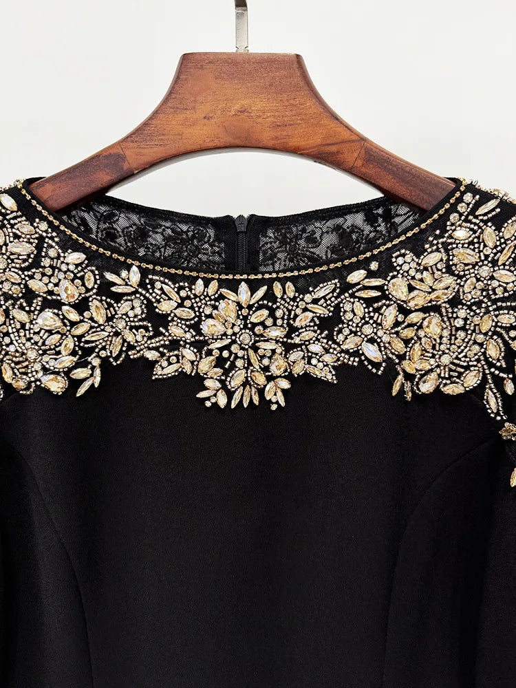 Elegant Beaded Straight Midi Dress