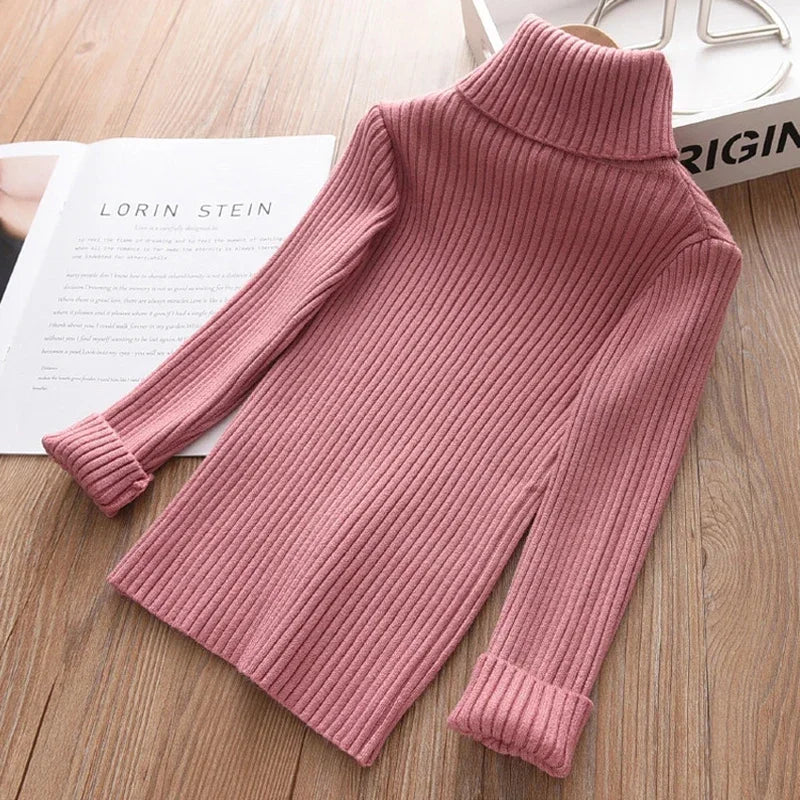 New Sweater Kids Sweaters Autumn Girls Turtleneck Sweaters 1-9Yrs Baby Boys Pullover Winter Knitted Bottoming Boys Sweaters