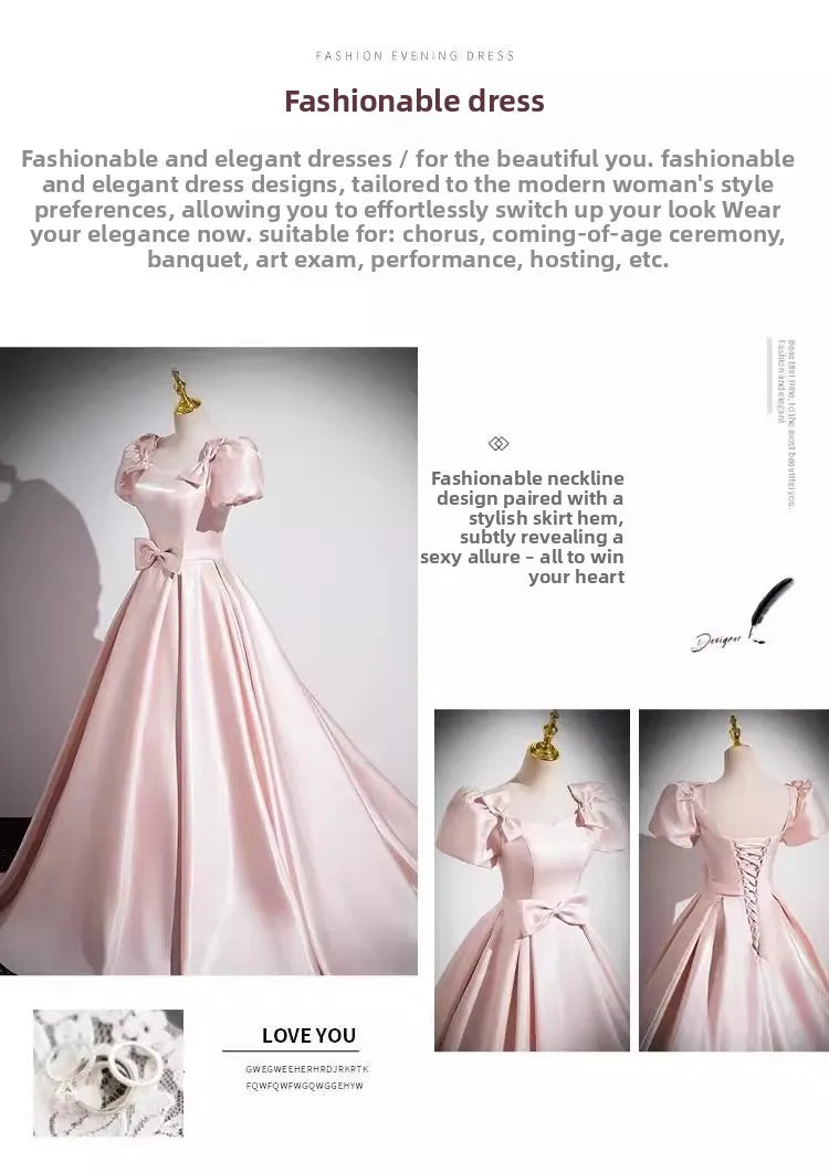 Elegant Party Evening Dress for Women 2026 New Pink French Satin Fashion Chorus Adult Ceremony Fashion Show Banquet Dress