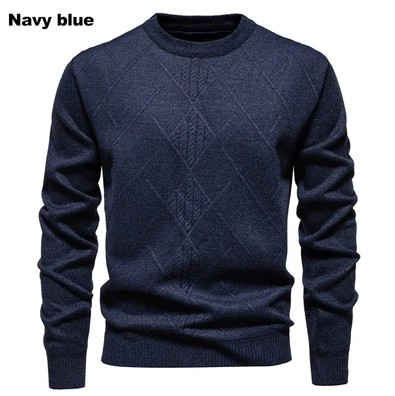 New Sweater Men Casual Knitted Pullover Solid Color Warm Regular Fit Round Neck Sweater Pullovers Mens Sweatwear