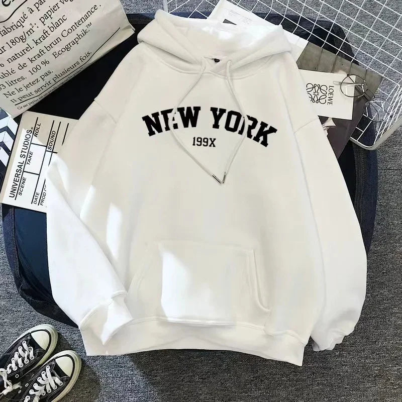 Hoodie Europe and America Sweatshirts for Women New York Letter y2k Autumn Winter   Casual Long Sleeve Pullover with Pockets