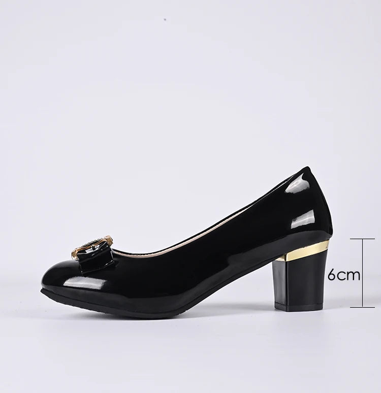 Women High Heels Low Heels Fashion Bling Bow patent leather Professional Casual Pumps Woman Wedding Party Shoes Large Size 42