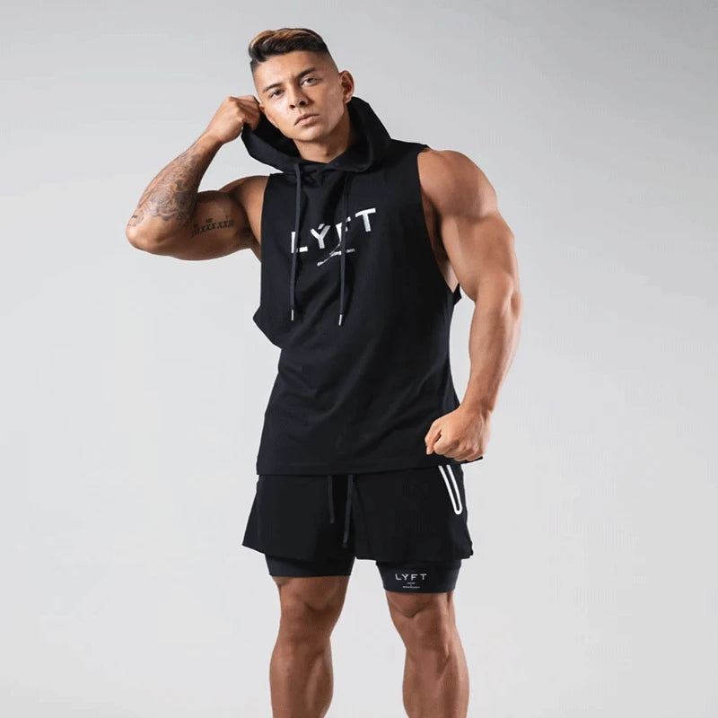 Men's Workout Hooded Tank Tops Bodybuilding Muscle Cut Off T Shirt Sleeveless Gym Hoodies