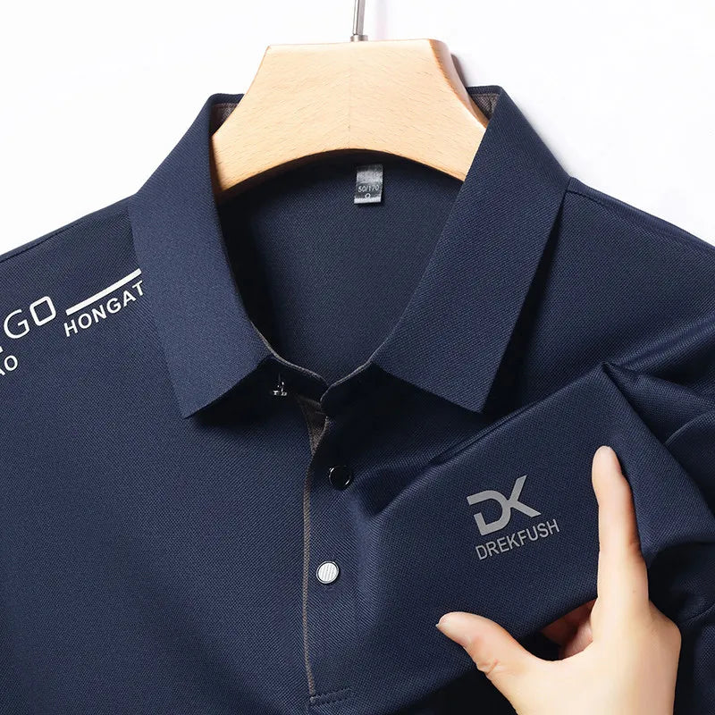 Men's Business Casual Short Sleeve Polo Shirt Solid Color with Badge Fashionable Breathable Comfortable Versatile Business Top