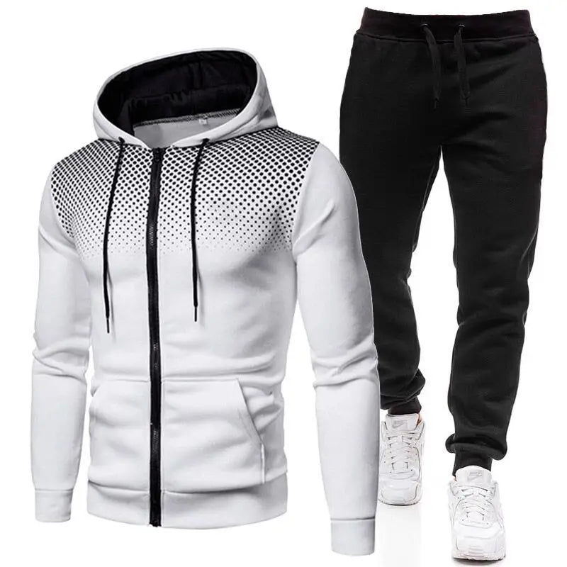 Men tracksuit zipper hood multi-pocket and protective pants casual jogging tracksuit fall/winter 2-piece setLarge size S-3XL