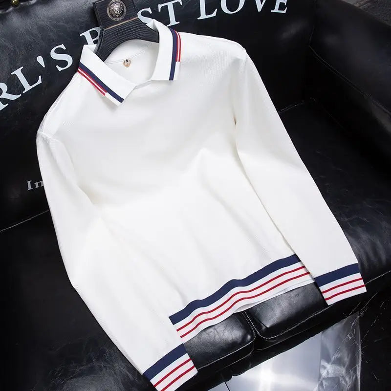 Waffle Stripe Long Sleeve Polo
