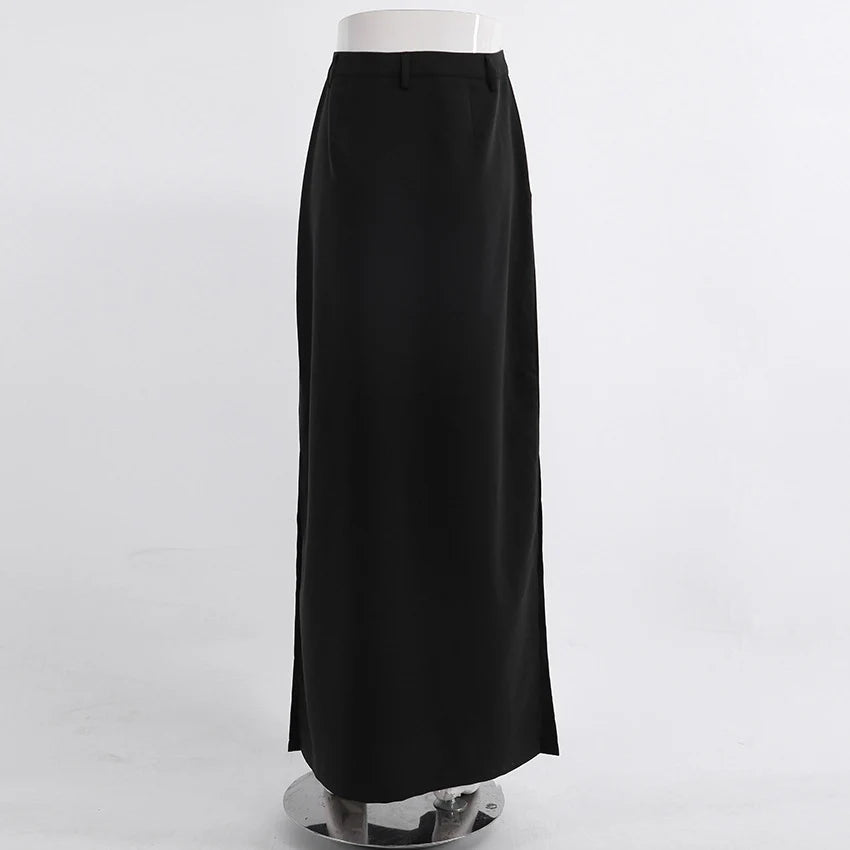 Black Loose Long Skirts Women A-Line Zip Skirts Ladies Elegant Summer Skirts Female With Pocket Ankle-Length Skirts