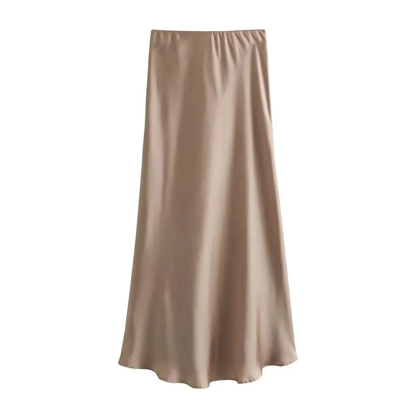 Elegant Satin Office Midi Skirt