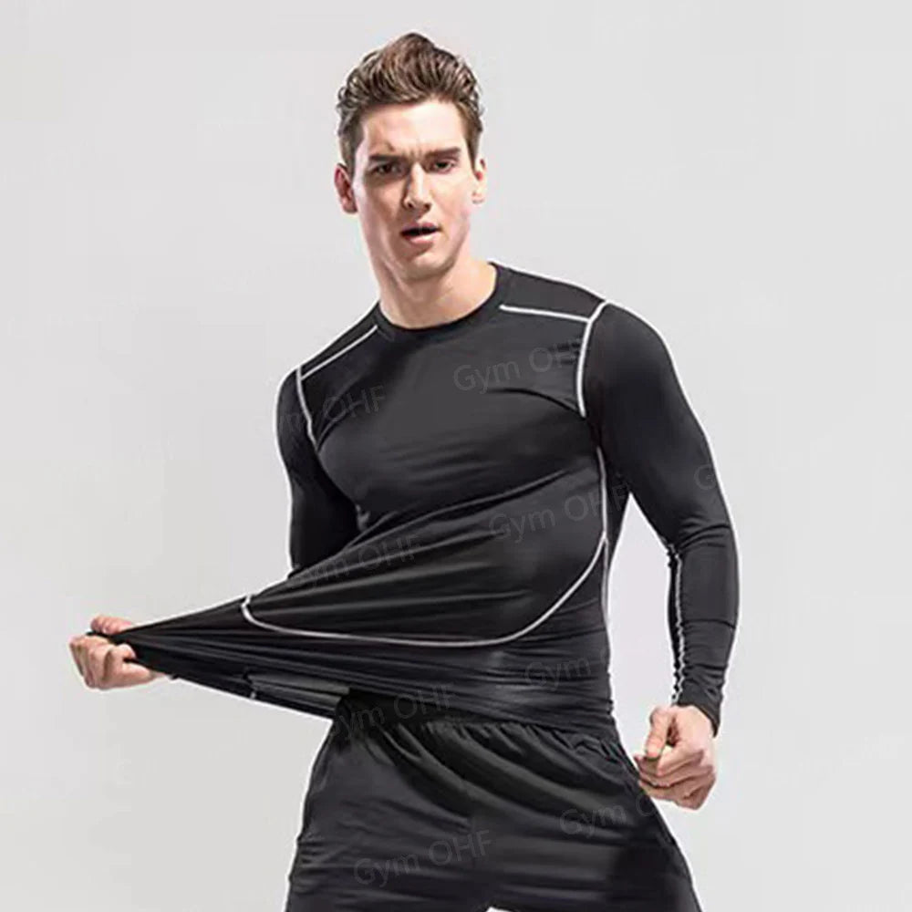 Gym Fitness T Shirt Men's Short Sleeve Summer Boxing Jersey Legging Men Rashguard Compression Pants Quick Dry Tight T-Shirts Men