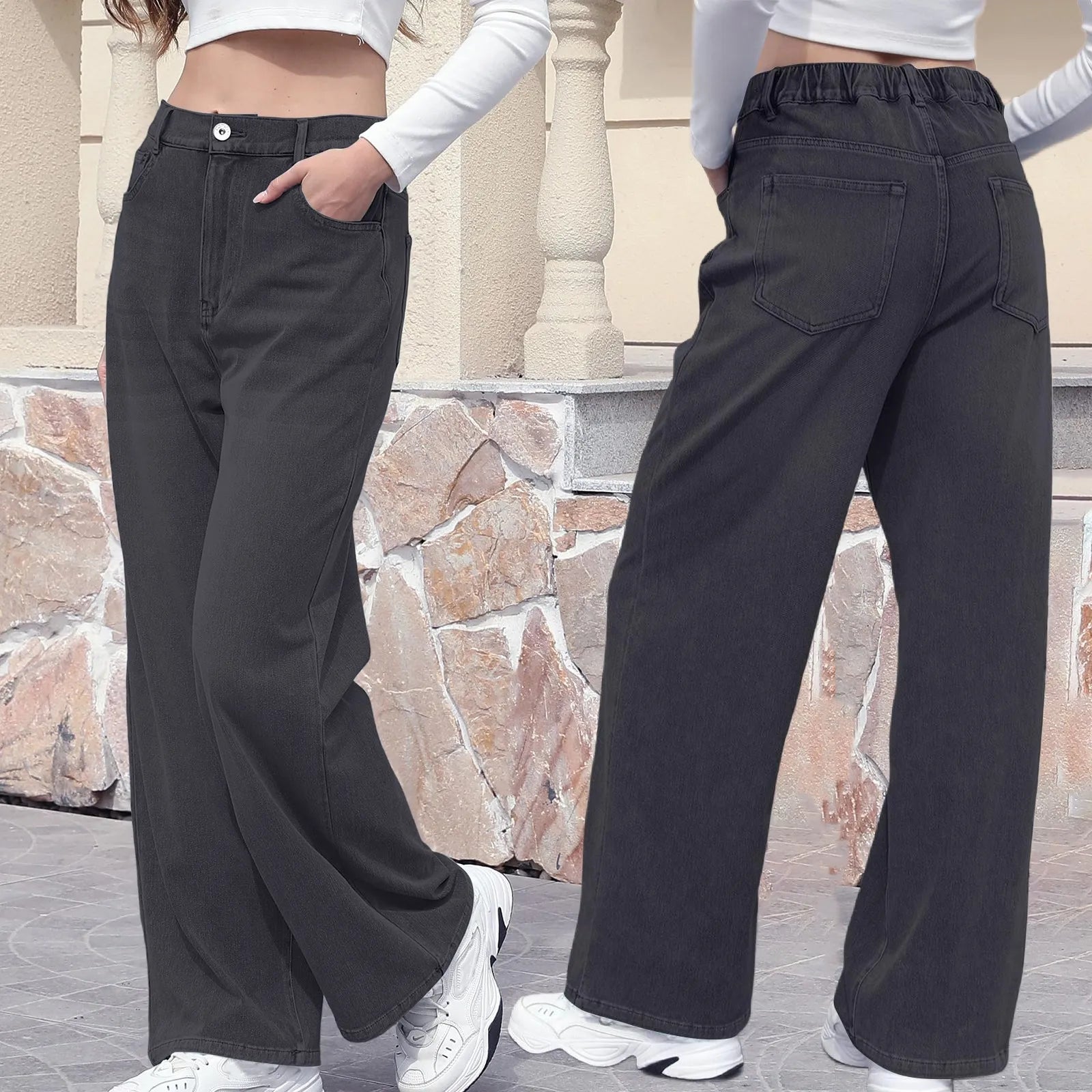 High Waist Draped Straight Jeans