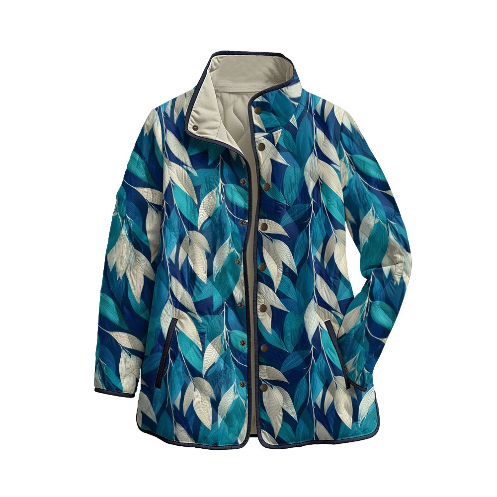 Quilted Leaf Print Winter Jacket