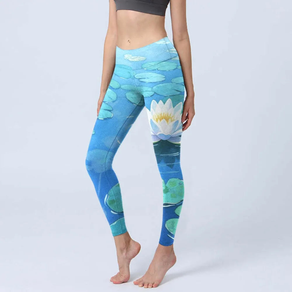 High Waist Yoga Leggings Japanese Style Cherry Blossom Botanical Print Soft Tights Women Fitness Gym Yoga Running Sports Wear