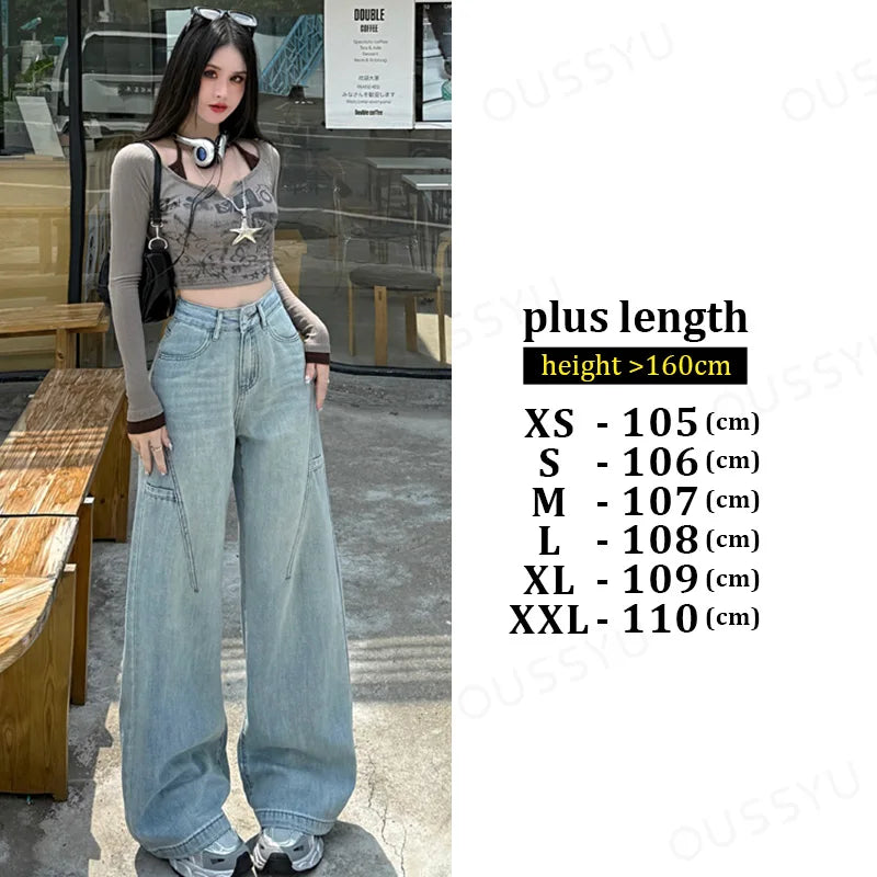 High Waisted Wide Leg Jeans Women Cotton Retro Denim Y2k Loose Fashion Design Sense Pant Streetwear Baggy Straight Trouser Woman
