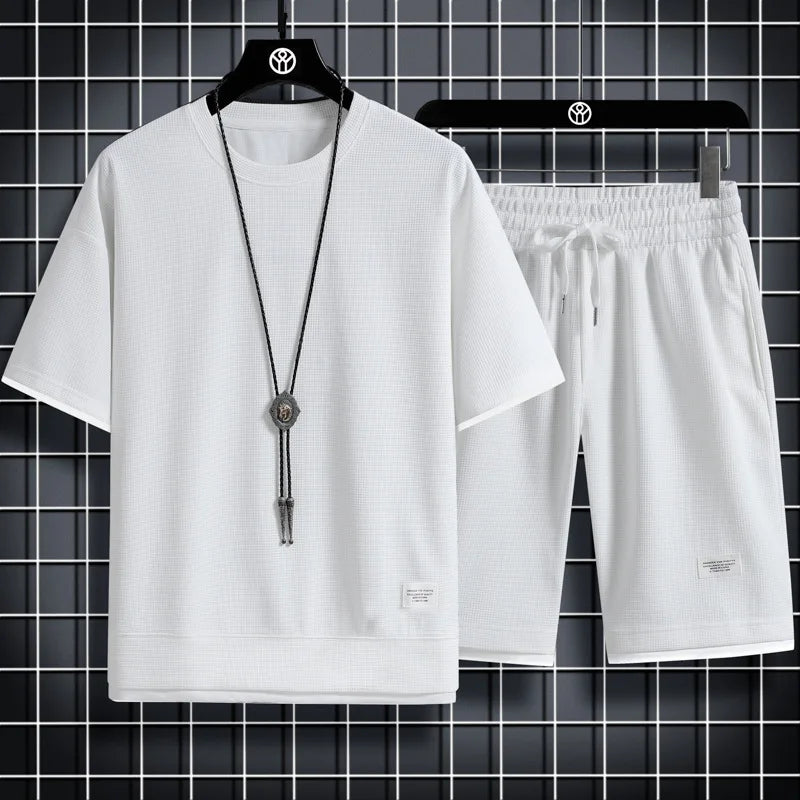 Trendy Suits for men Men's Summer Shorts Set Gym Outfit Student Short Sleeve Tee 2 Piece Set Tracksuits Men Casual Men Clothing