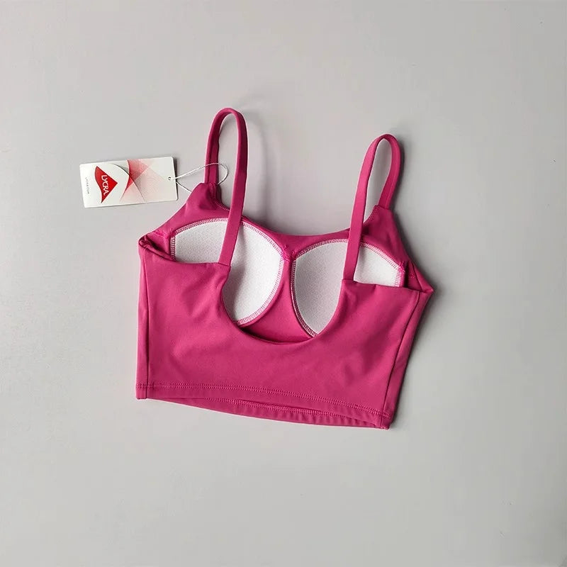 Small Sling Vest Integrated Fixed Gathering Sports Underwear Women's Bra Beauty Back Training Fitness Bra Summer Clothing