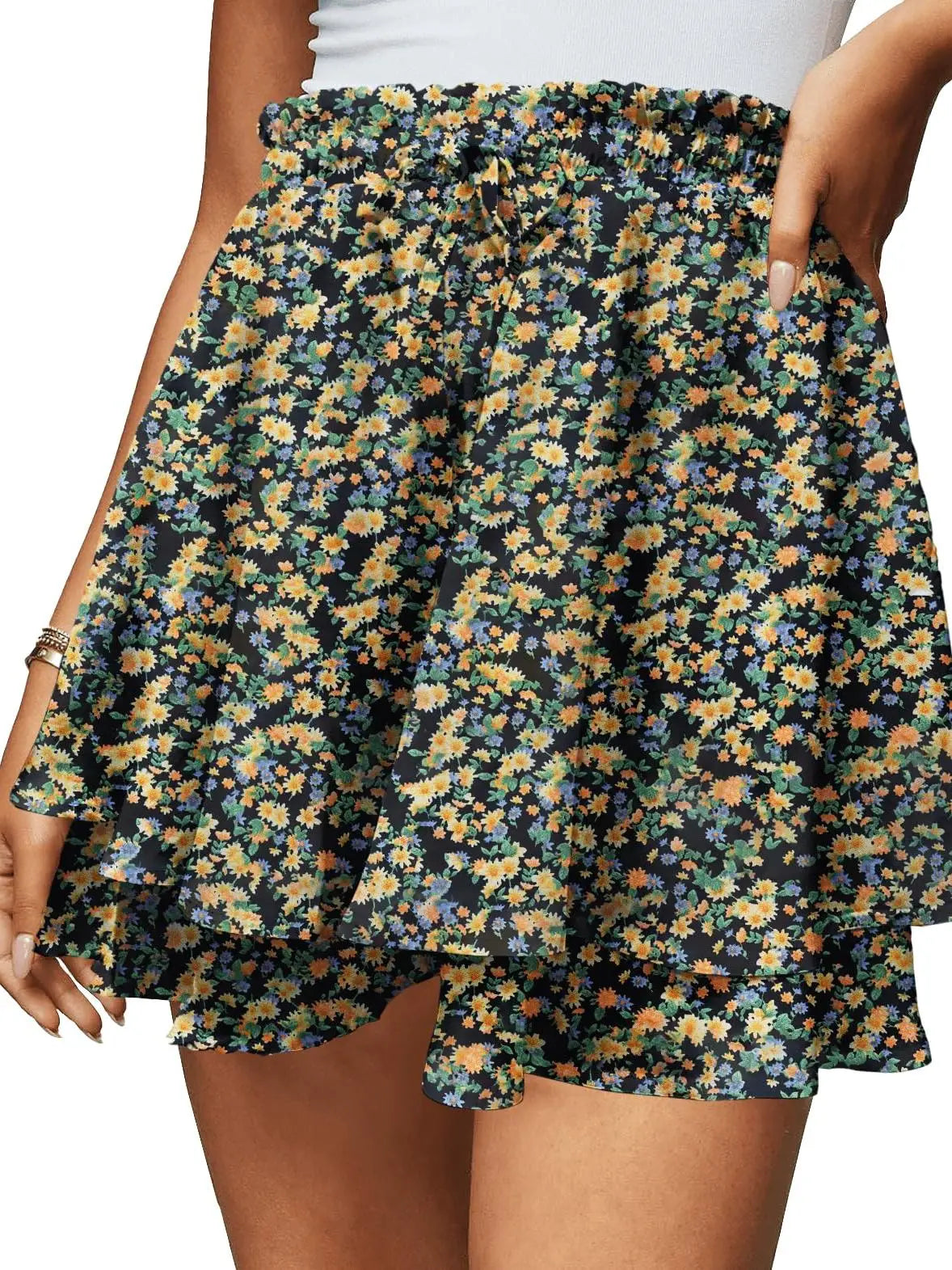 Boho Floral Mini Skirt with Ruffle Hem