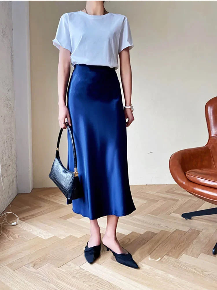 Elegant Satin A-Line Summer Skirt
