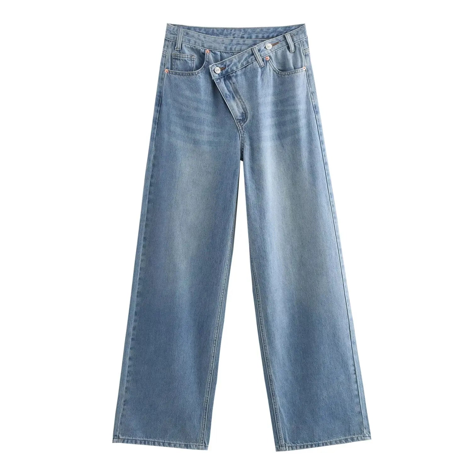Slanted Placket Retro Wide Jeans