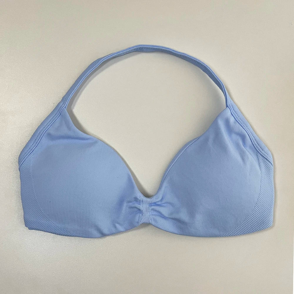 Sports Bra Women Strappy Backless Sports Top With Removable Cups Workout Clothing Gym Crop Top Fitness Seamless Halter Yoga Bra