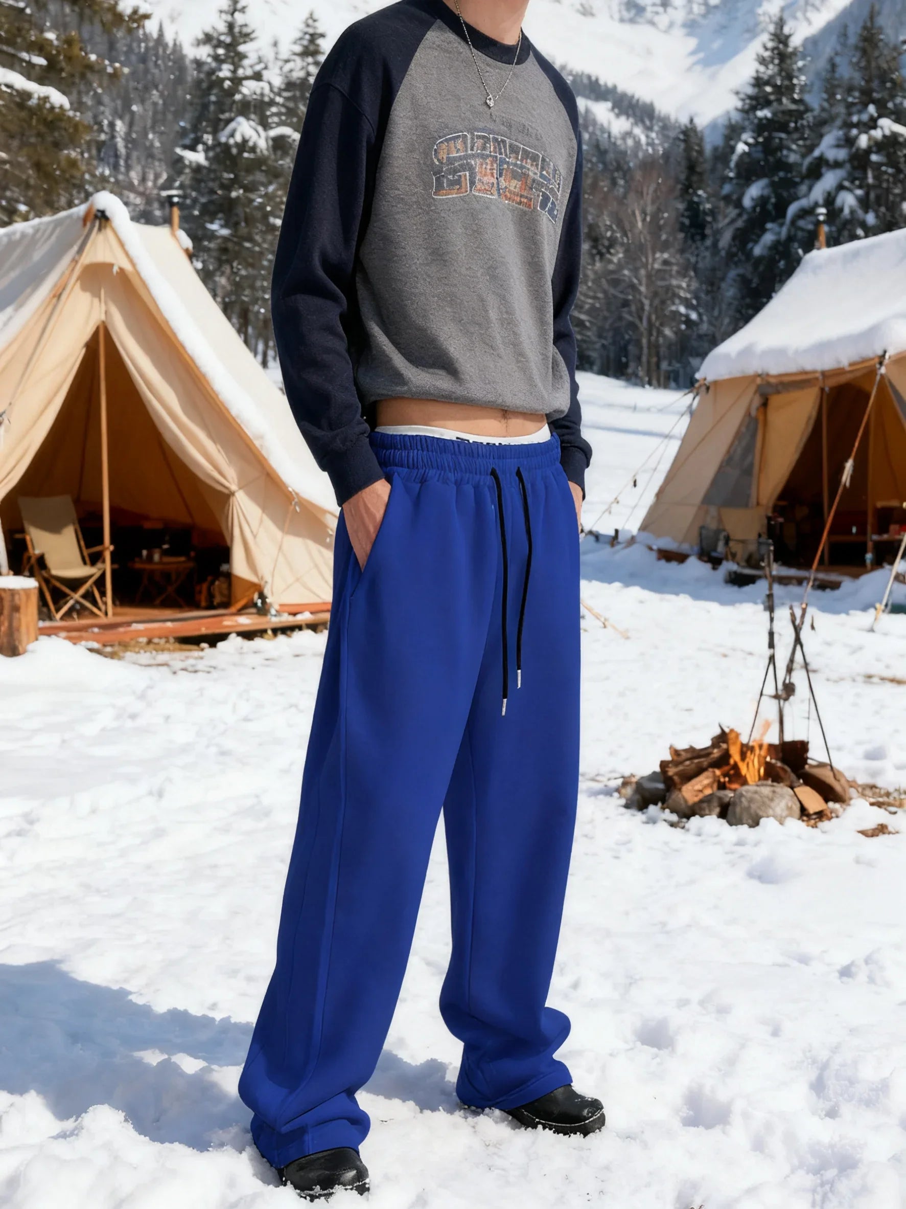 Men's Athletic Trainning Joggers Casual Loose Fit Sweatpants Spring Fall Fleece Lined Pants Elastic Waist Drawstring Trousers