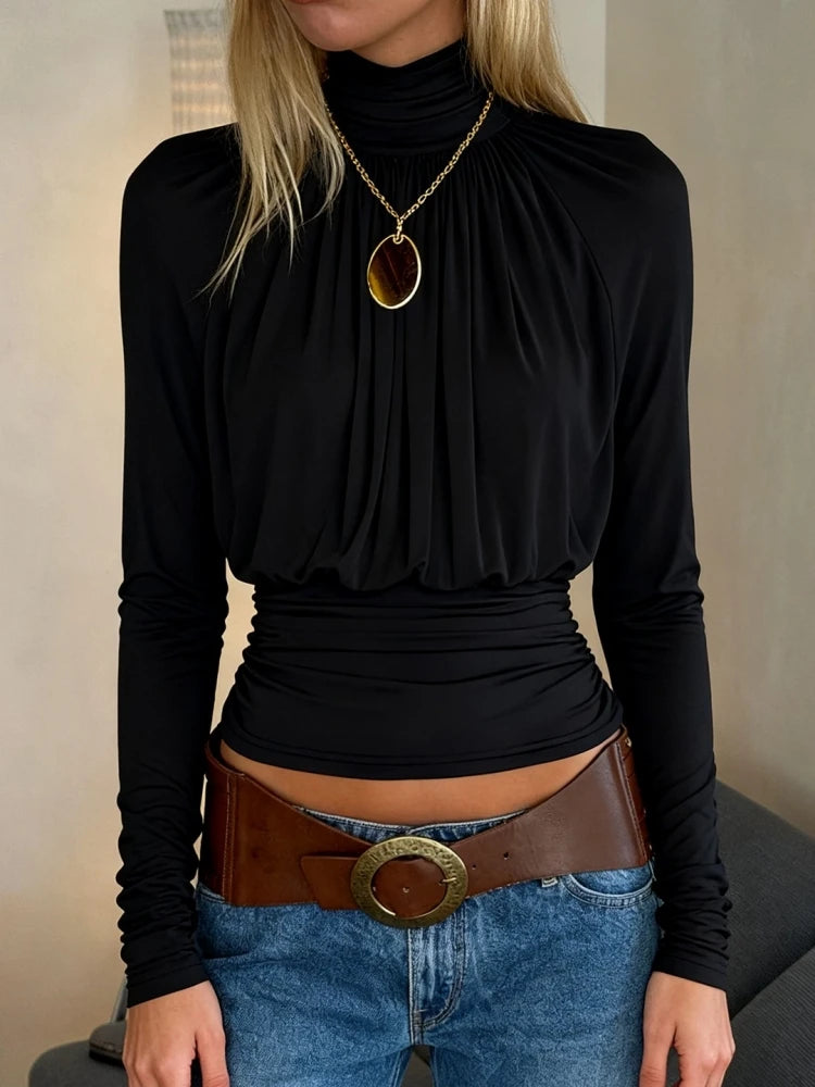 Elegant Black Turtleneck Tee Women