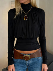 Elegant Black Turtleneck Tee Women