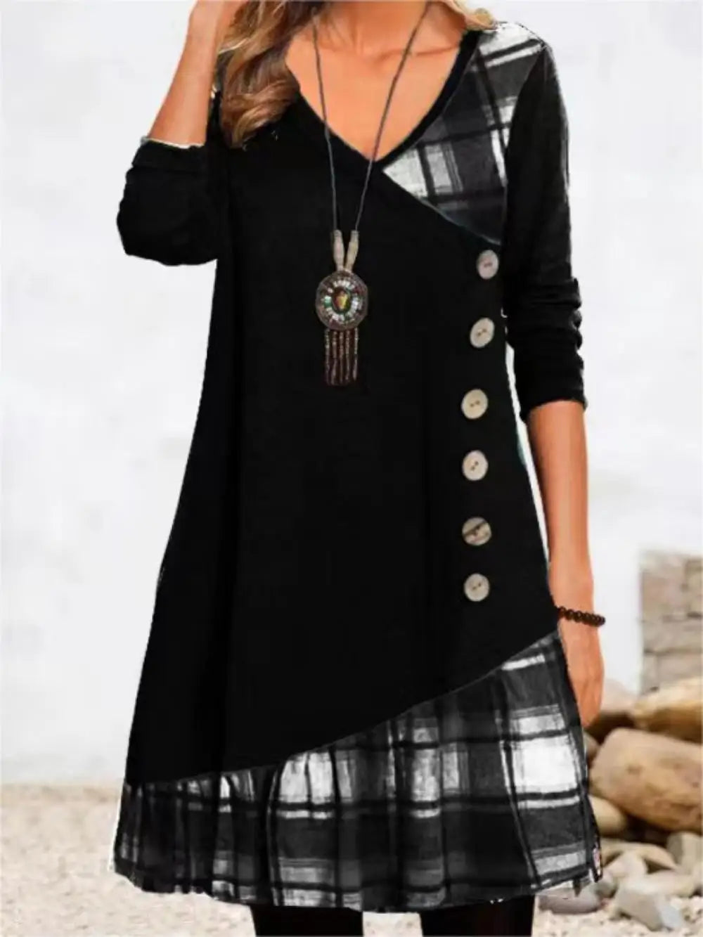 Loose Fit V-Neck Long Dress