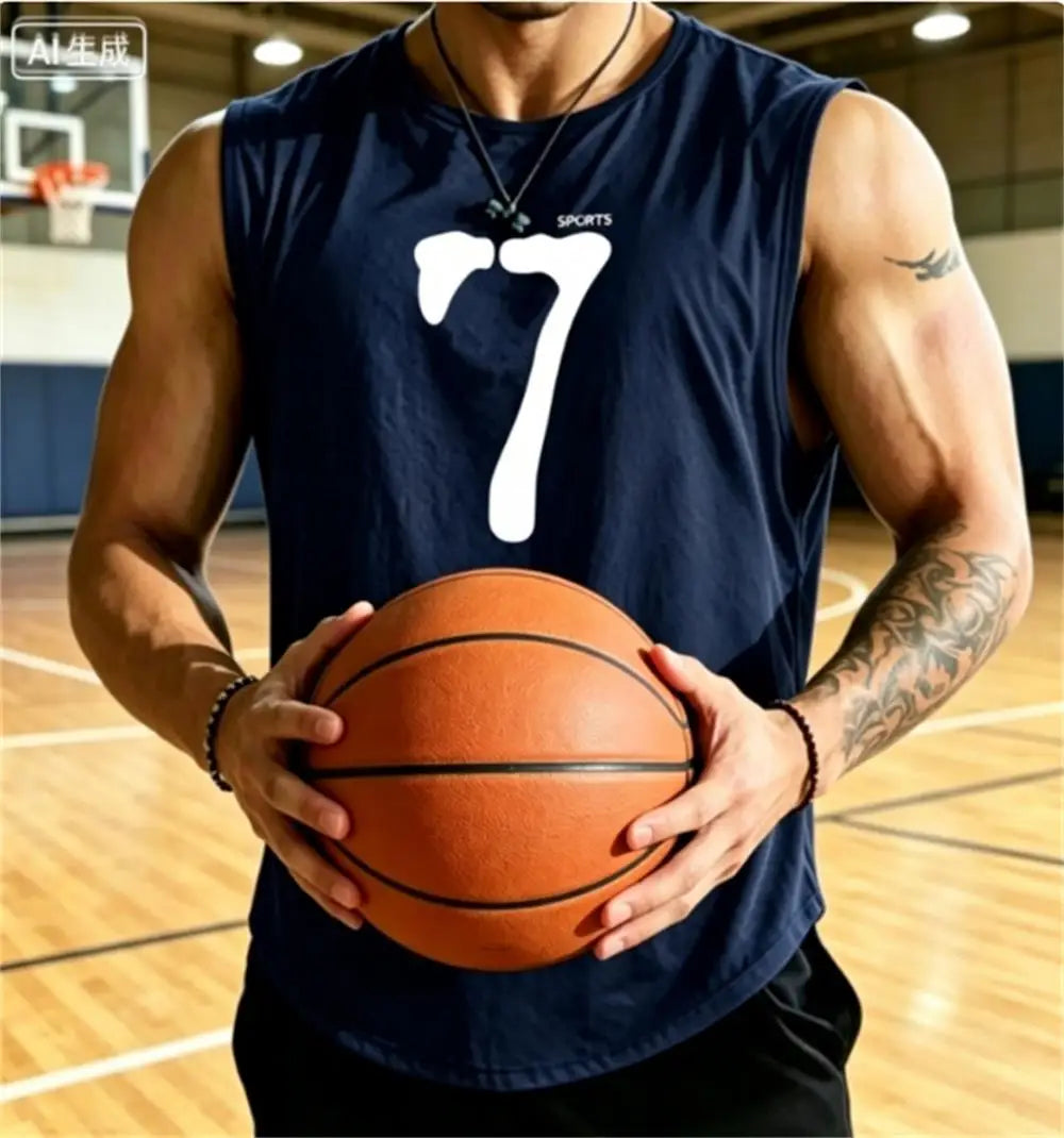 SPORTS 7 New Men Tank Tops Sleeveless Shirt Polyester Mesh Material Quick Dry Breathable Men Workout Fitness Basketball Top Tee
