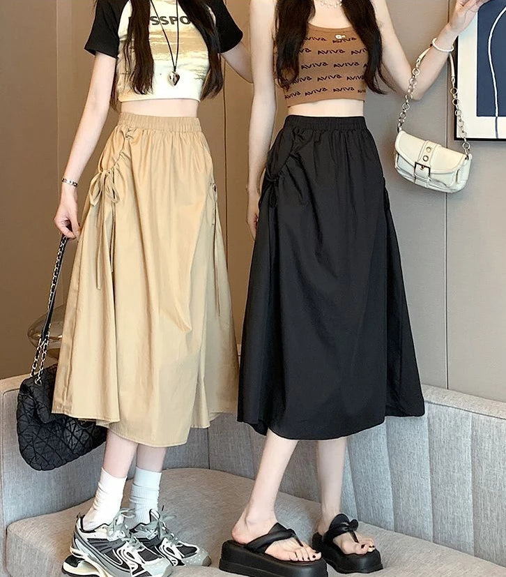 Drawstring Cargo A-Line Midi Skirt