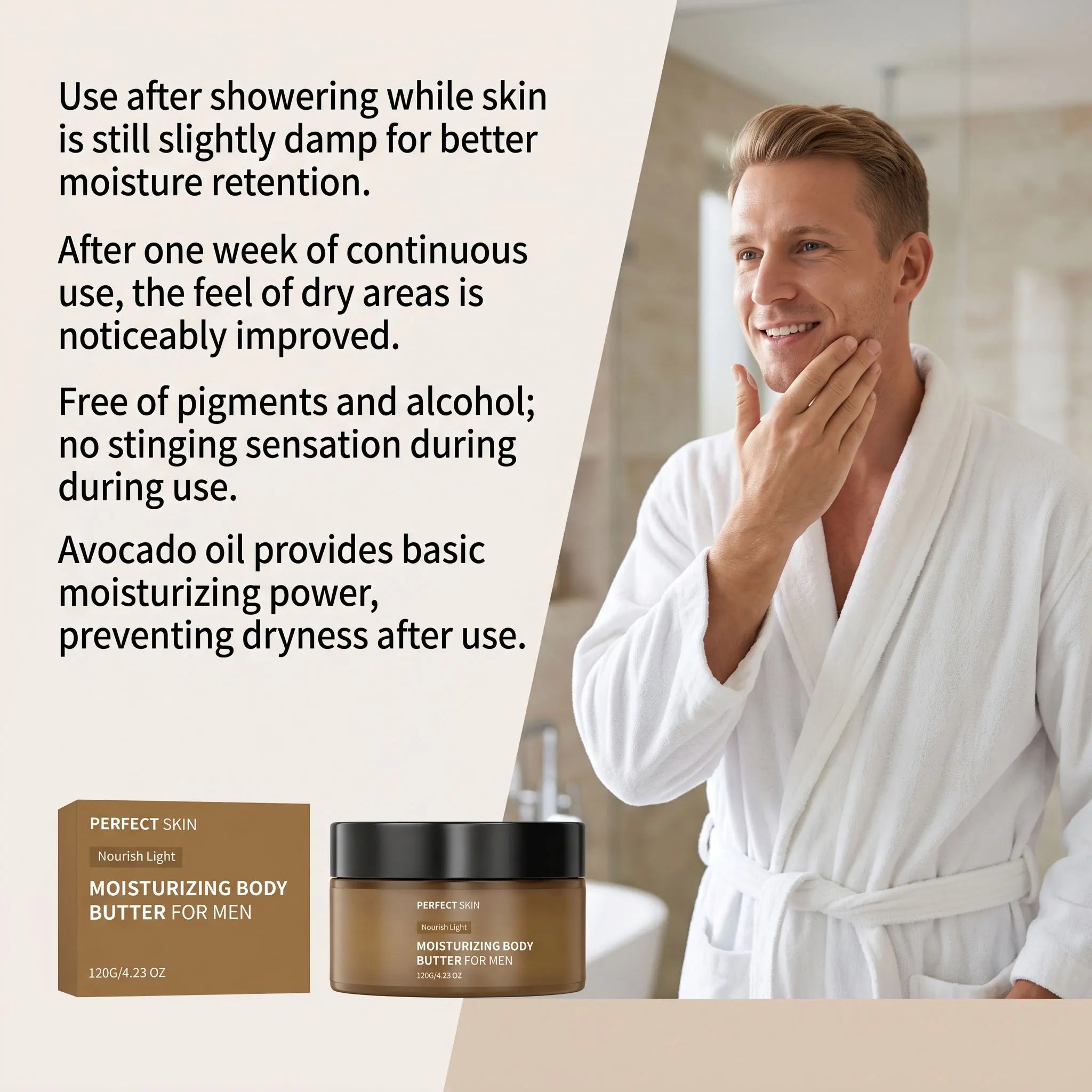 Men's body butter | Alcohol free, dye free formula, deeply locks in moisture, used for daily dry skin care