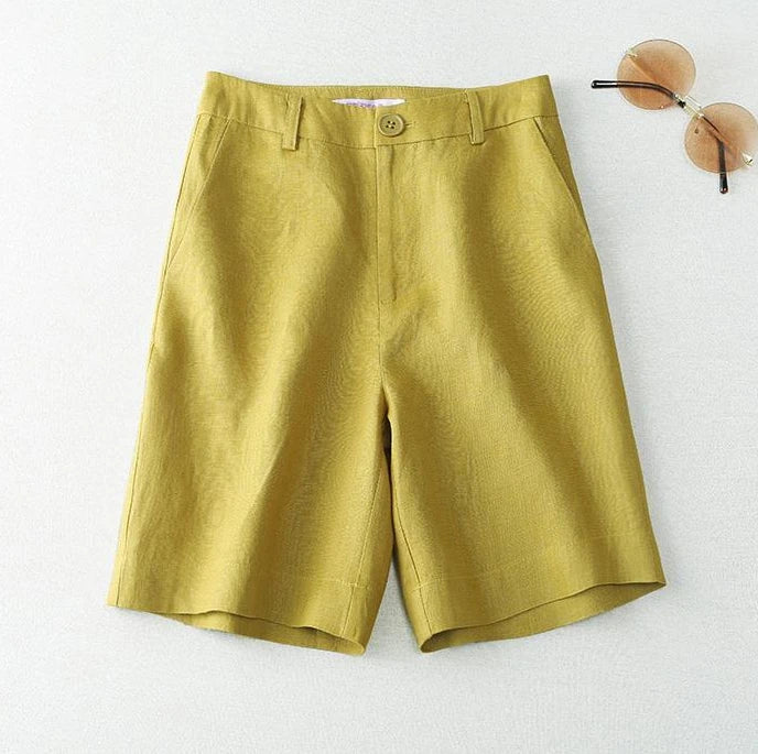 Women's Shorts Linen Half Knee Length Mid Wide Female Short Pants Bermuda Offer Aesthetic Hot Streetwear Korean Style For Summer