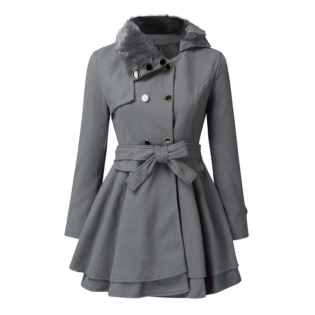 Fur Collar Wool Trench Coat