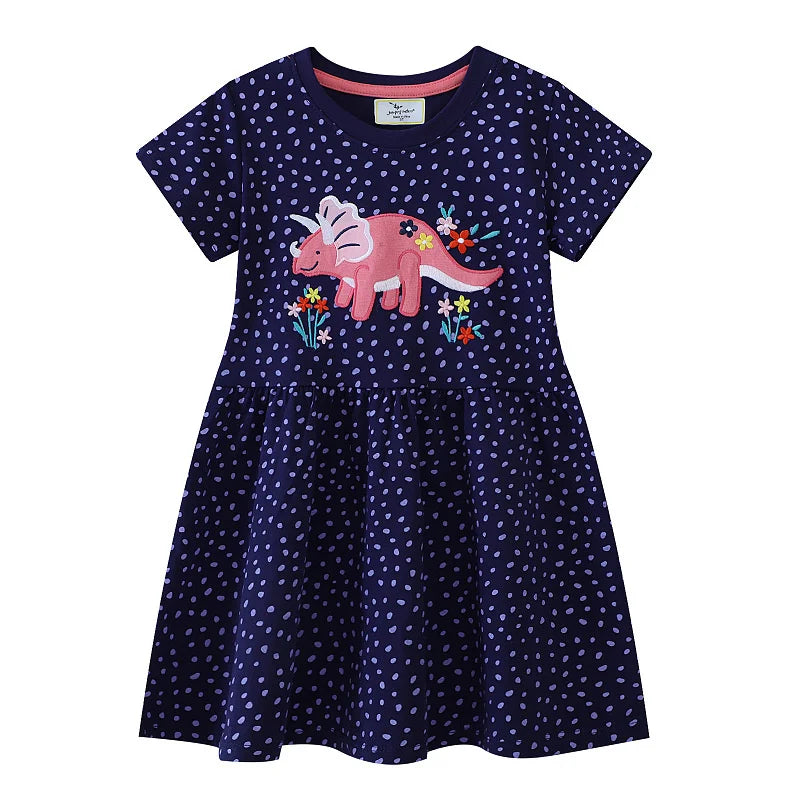 Dinosaur Embroidered Summer Girls Dress