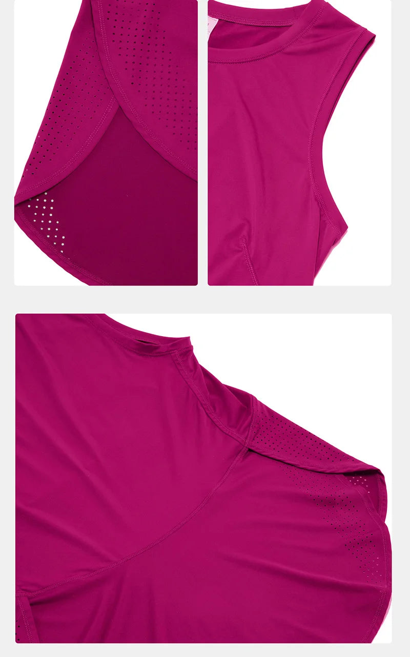 Yoga Sport Top Women Gym T Shirt Workout Clothing Wear Loose Cover Hip Shirt Quick Dry Vest Cropped Blouse Cool Tank Tops