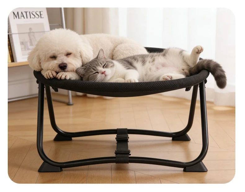 Foldable Elevated Pet Bed Breathable Linen Mesh Raised Cat Dog Sleeping Indoor Small Puppy Kitten Rest Sofa with Storage Bag
