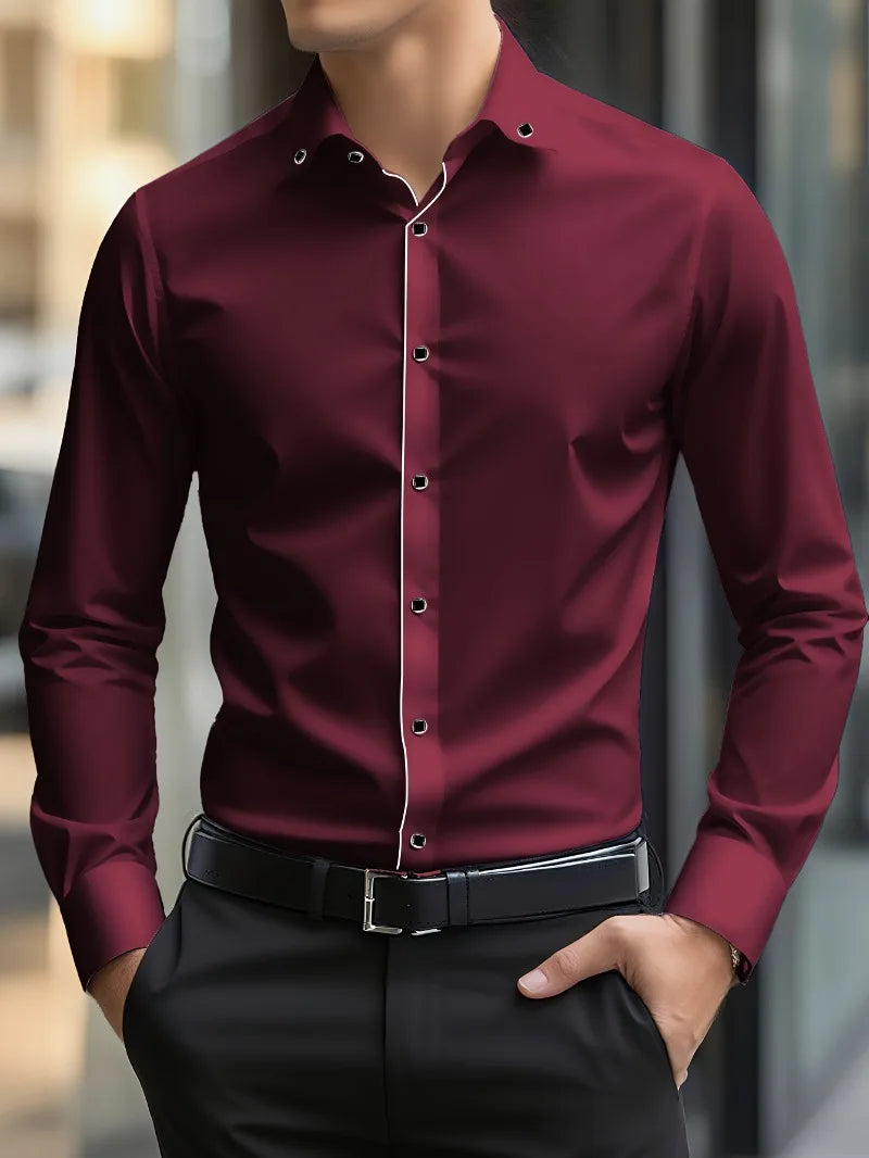 Patchwork Elastic Business Casual Shirt