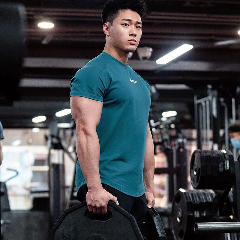 Men's Gym T Shirts Quick Dry Short Sleeve Summer Sports T-shirt Elastic Fitness Workout Tops Casual Bodybuilding Athletic Tee