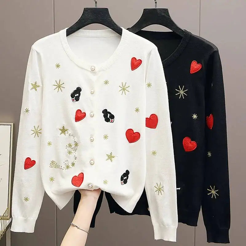 Embroidered Knit Cardigan Sweater