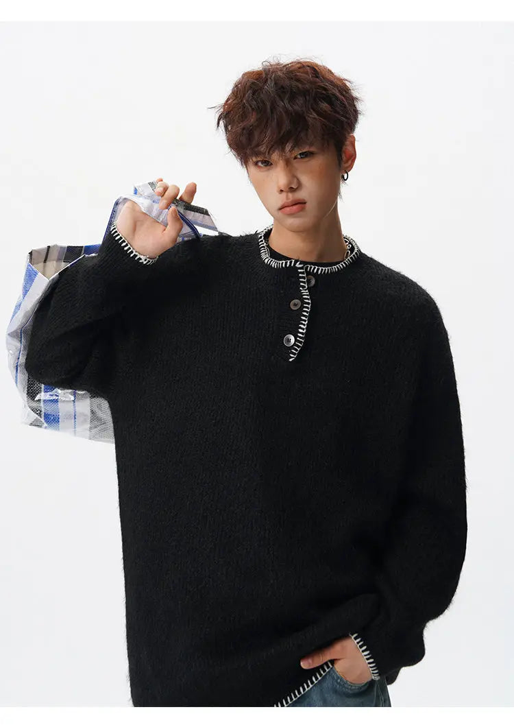 Korean Button Knit Pullover