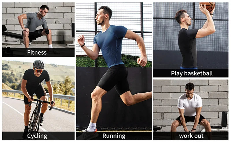 Stylish Gym Workout Compression Shirts for Men Athletic Quick Dry Tshirt Tees Running Undershirts Summer Short Sleeve Rash Guard